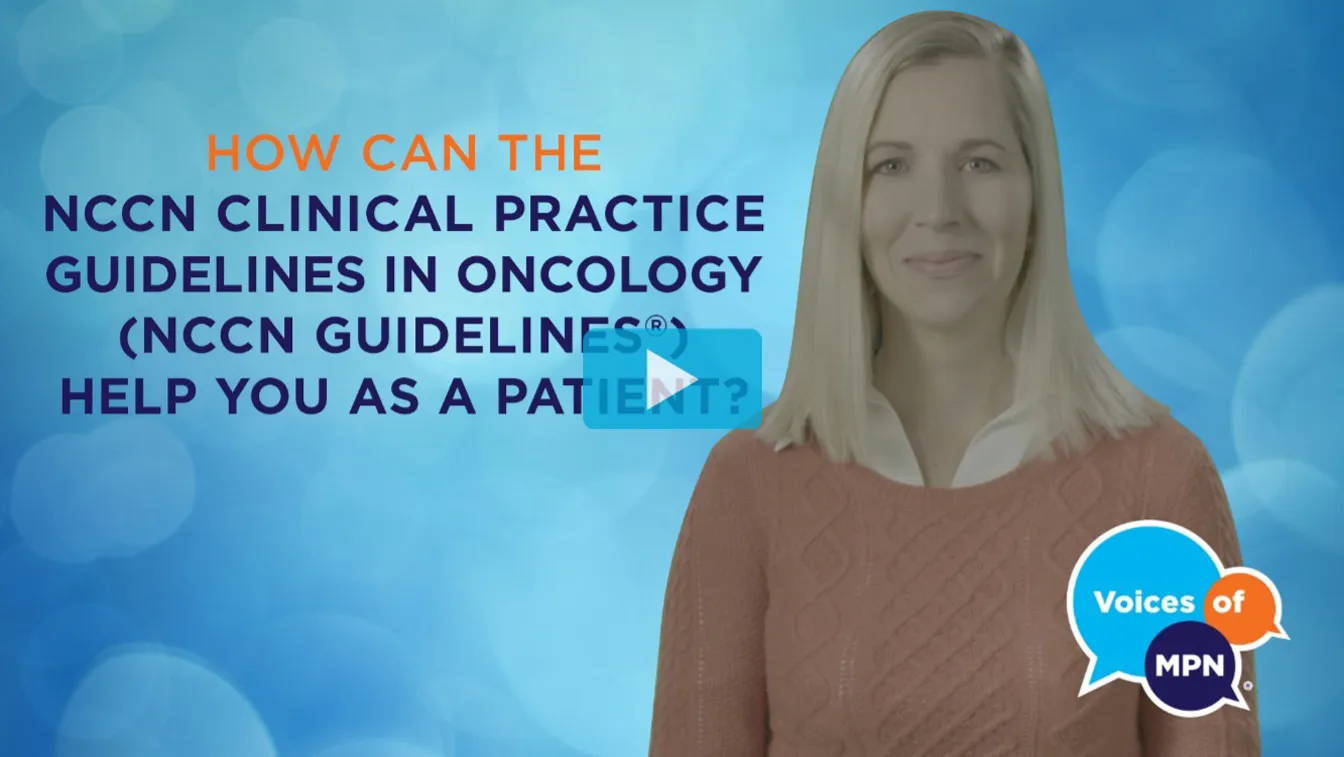 Embedded YouTube video of woman discussing NCCN guidelines